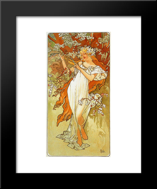 Spring 20x24 Black Modern Wood Framed Art Print Poster by Mucha, Alphonse