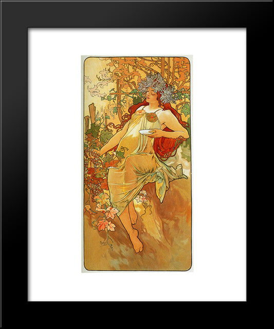 The Autumn 20x24 Black Modern Wood Framed Art Print Poster by Mucha, Alphonse