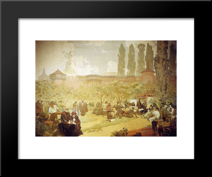 The Printing Of The Bible Of Kralice In Ivancice 20x24 Black Modern Wood Framed Art Print Poster by Mucha, Alphonse