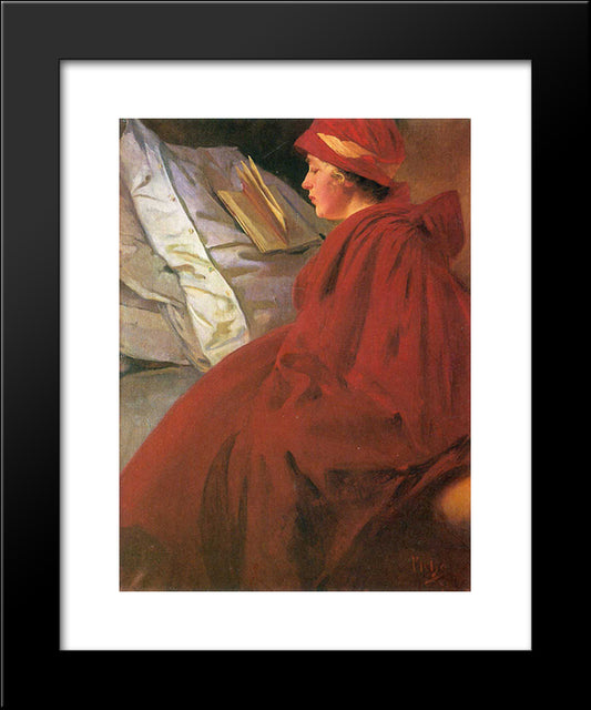 The Red Cape 20x24 Black Modern Wood Framed Art Print Poster by Mucha, Alphonse