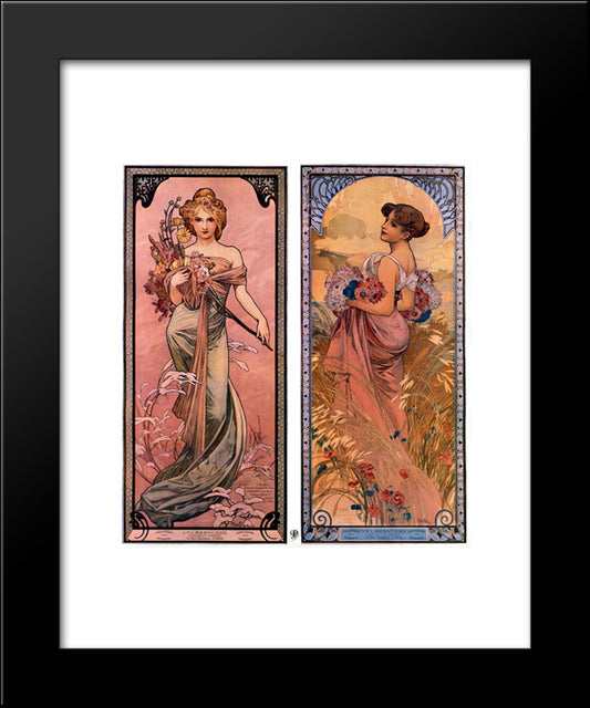 The Seasons (Spring, Summer) 20x24 Black Modern Wood Framed Art Print Poster by Mucha, Alphonse
