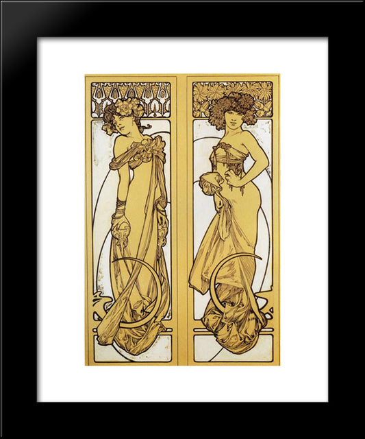 Two Standing Women 20x24 Black Modern Wood Framed Art Print Poster by Mucha, Alphonse