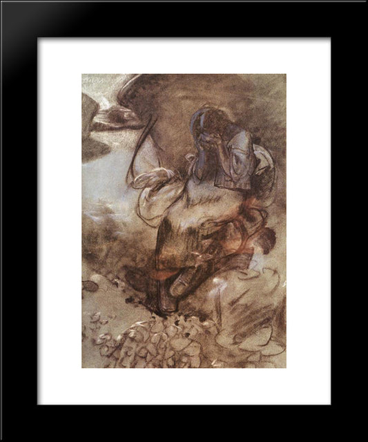 Weeping Girl 20x24 Black Modern Wood Framed Art Print Poster by Mucha, Alphonse