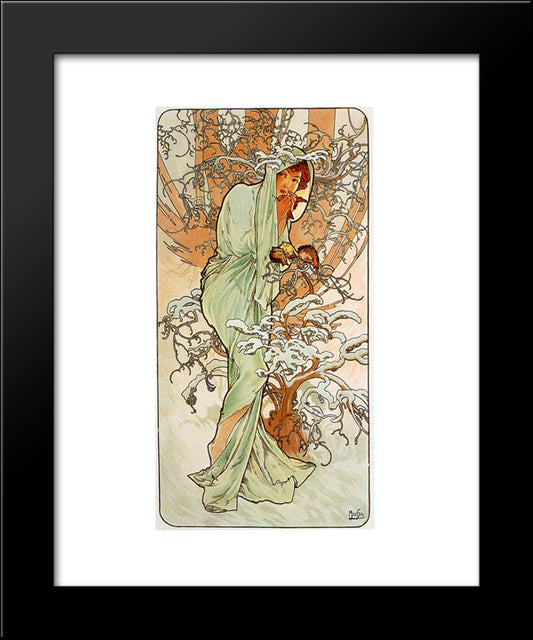 Winter 20x24 Black Modern Wood Framed Art Print Poster by Mucha, Alphonse