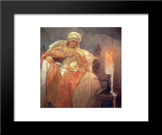 Woman With A Burning Candle 20x24 Black Modern Wood Framed Art Print Poster by Mucha, Alphonse