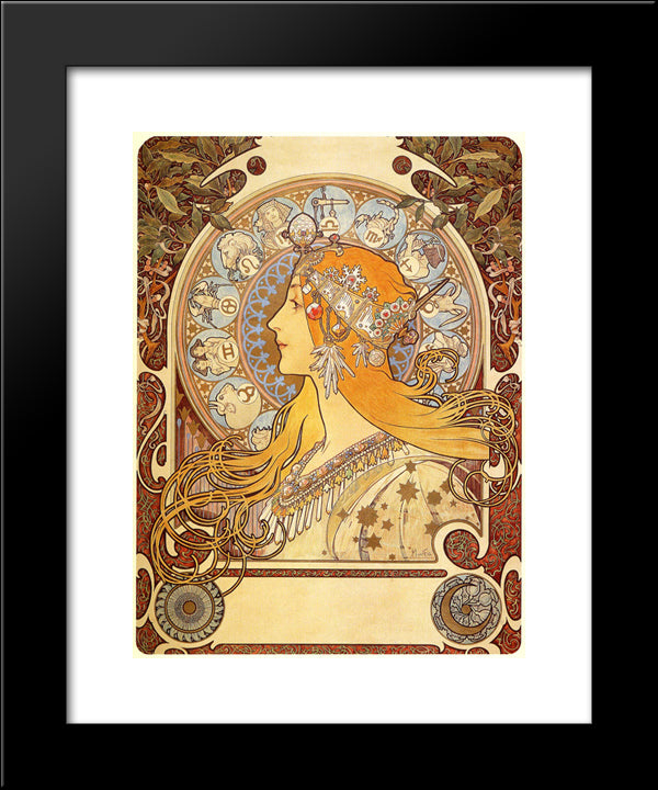 Zodiac 20x24 Black Modern Wood Framed Art Print Poster by Mucha, Alphonse
