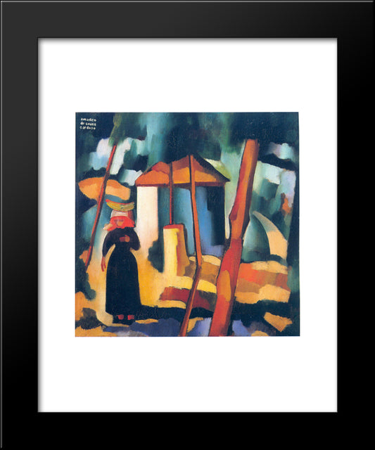 Landscape With Black Figure 20x24 Black Modern Wood Framed Art Print Poster by Souza Cardoso, Amadeo de