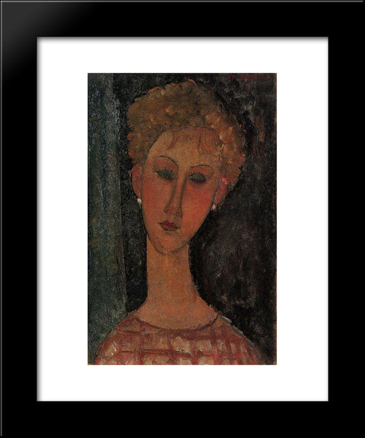 A Blond Wearing Earrings 20x24 Black Modern Wood Framed Art Print Poster by Modigliani, Amedeo
