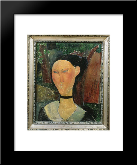 A Woman With Velvet Ribbon 20x24 Black Modern Wood Framed Art Print Poster by Modigliani, Amedeo