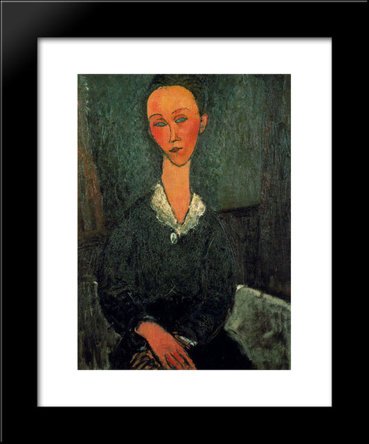 A Woman With White Collar 20x24 Black Modern Wood Framed Art Print Poster by Modigliani, Amedeo