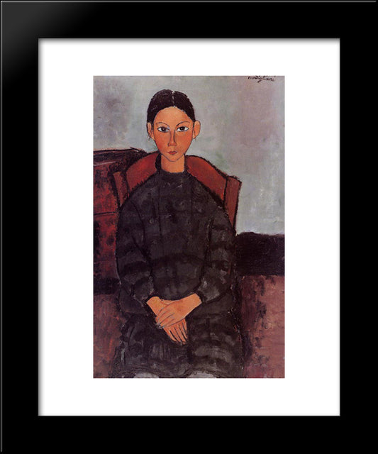 A Young Girl With A Black Overall 20x24 Black Modern Wood Framed Art Print Poster by Modigliani, Amedeo