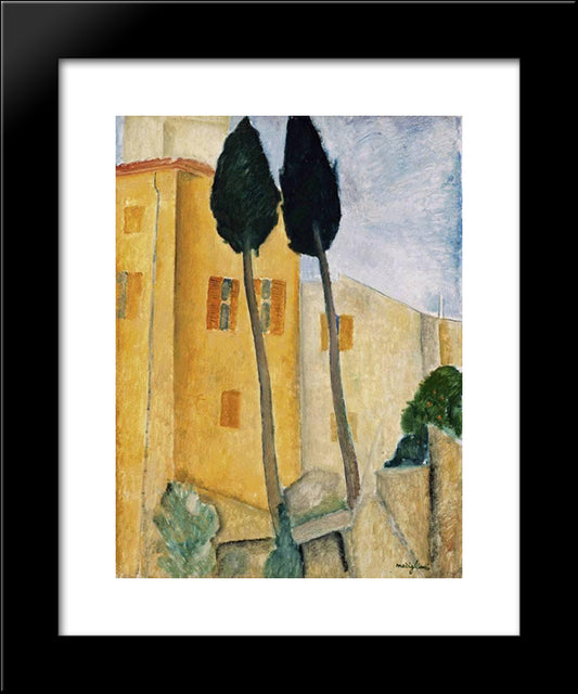 Cypress Trees And House 20x24 Black Modern Wood Framed Art Print Poster by Modigliani, Amedeo