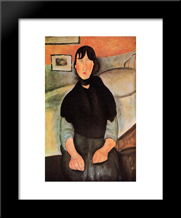 Dark Young Woman Seated By A Bed 20x24 Black Modern Wood Framed Art Print Poster by Modigliani, Amedeo