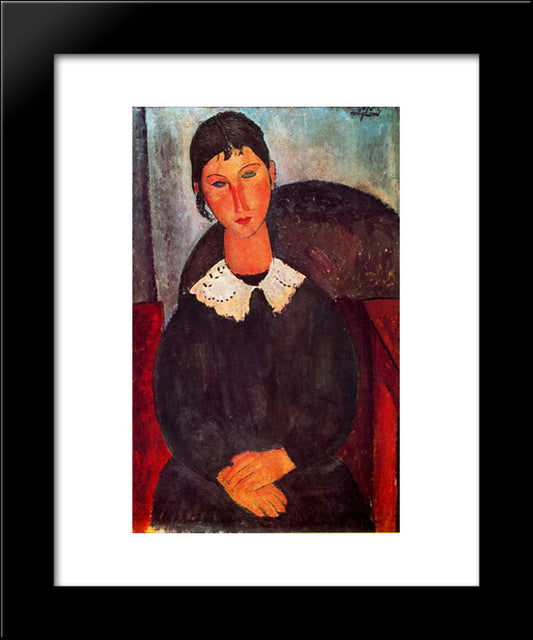 Elvira With A White Collar 20x24 Black Modern Wood Framed Art Print Poster by Modigliani, Amedeo