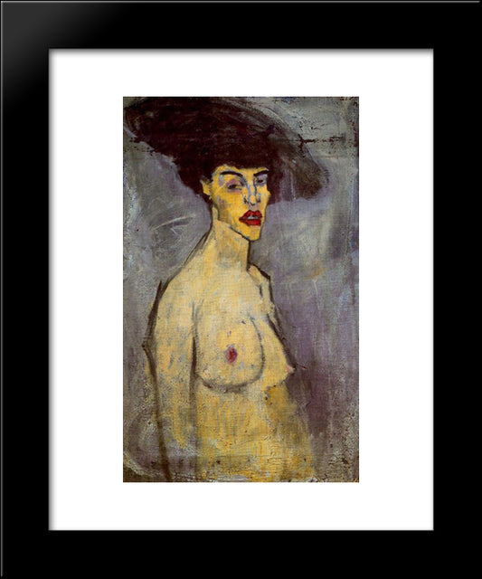 Female Nude With Hat 20x24 Black Modern Wood Framed Art Print Poster by Modigliani, Amedeo