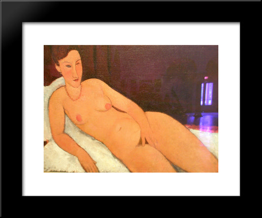 Nude With Coral Necklace 20x24 Black Modern Wood Framed Art Print Poster by Modigliani, Amedeo