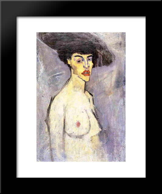 Nude With Hat 20x24 Black Modern Wood Framed Art Print Poster by Modigliani, Amedeo