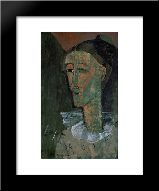 Pierrot (Self Portrait As Pierrot) 20x24 Black Modern Wood Framed Art Print Poster by Modigliani, Amedeo
