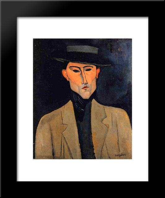 Portrait Of A Man With Hat (Jose Pacheco ) 20x24 Black Modern Wood Framed Art Print Poster by Modigliani, Amedeo