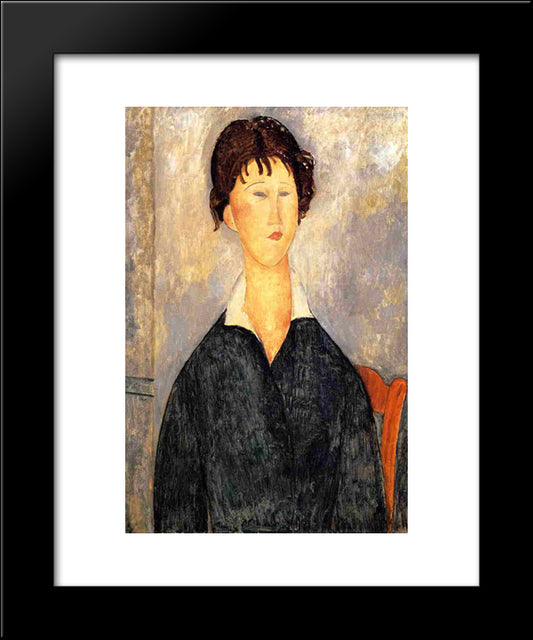 Portrait Of A Woman With A White Collar 20x24 Black Modern Wood Framed Art Print Poster by Modigliani, Amedeo