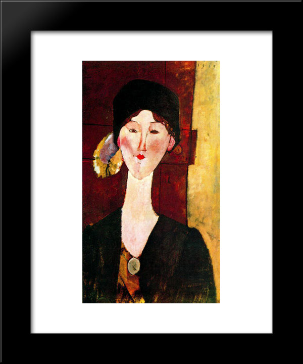 Portrait Of Beatrice Hastings Before A Door 20x24 Black Modern Wood Framed Art Print Poster by Modigliani, Amedeo