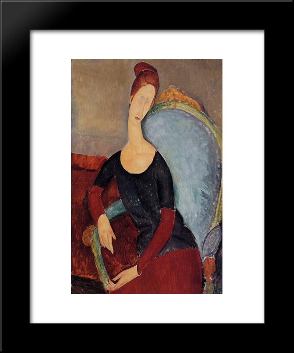 Portrait Of Jeanne Hebuterne In A Blue Chair 20x24 Black Modern Wood Framed Art Print Poster by Modigliani, Amedeo