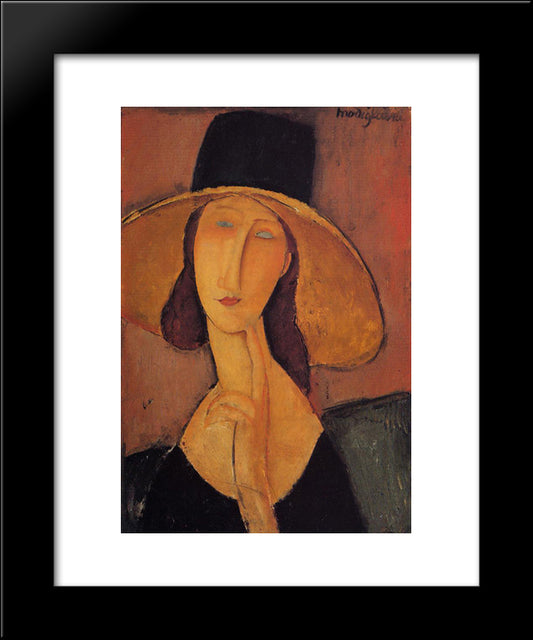Portrait Of Jeanne Hebuterne In A Large Hat 20x24 Black Modern Wood Framed Art Print Poster by Modigliani, Amedeo