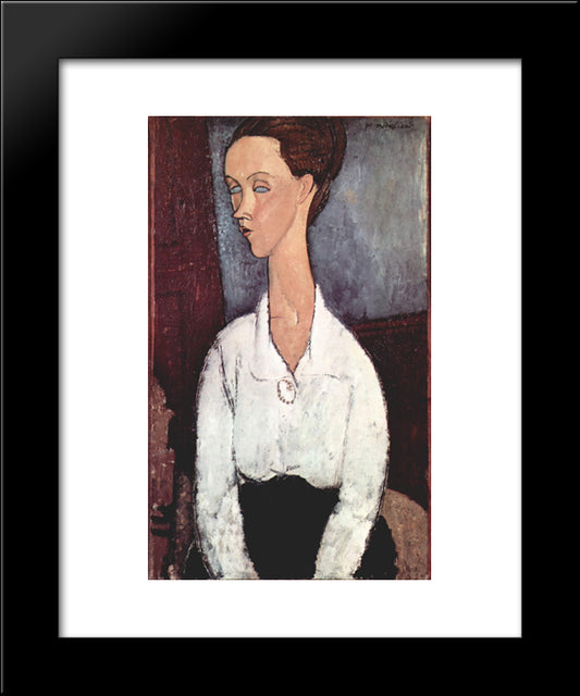 Portrait Of Lunia Czechowska In White Blouse 20x24 Black Modern Wood Framed Art Print Poster by Modigliani, Amedeo