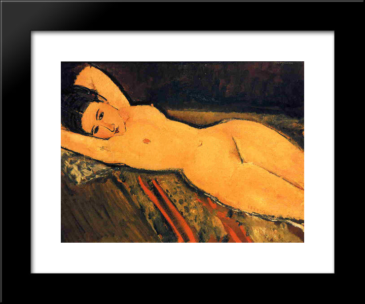 Reclining Nude With Arms Folded Under Her Head 20x24 Black Modern Wood Framed Art Print Poster by Modigliani, Amedeo
