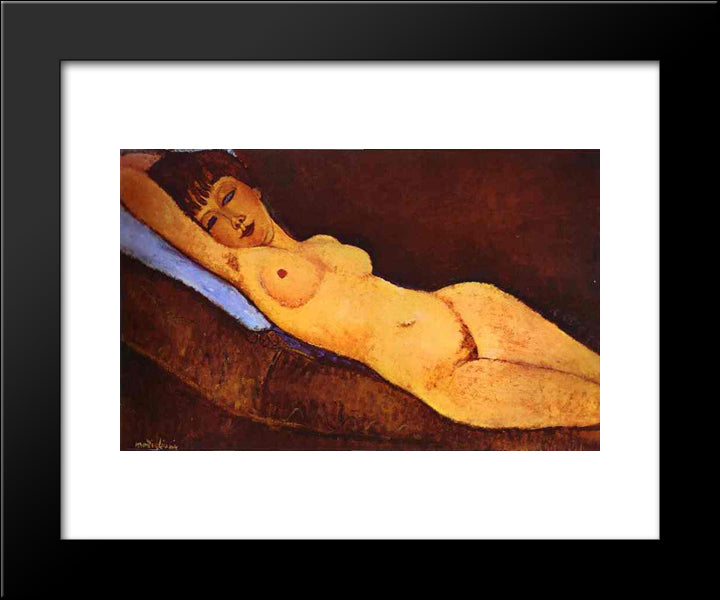Reclining Nude With Blue Cushion 20x24 Black Modern Wood Framed Art Print Poster by Modigliani, Amedeo