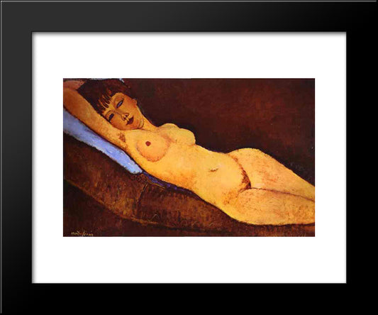 Reclining Nude With Blue Cushion 20x24 Black Modern Wood Framed Art Print Poster by Modigliani, Amedeo