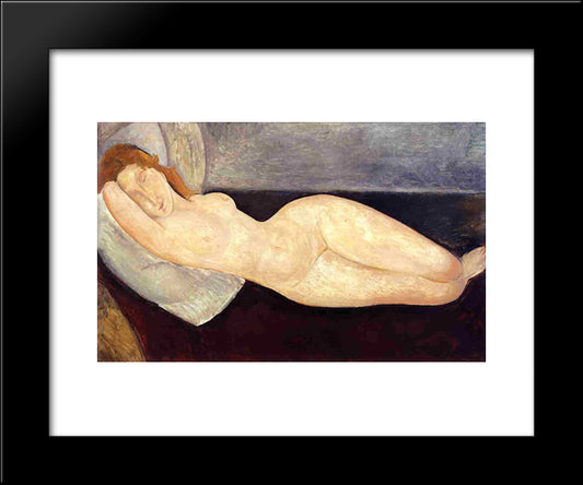 Reclining Nude With Head Resting On Right Arm 20x24 Black Modern Wood Framed Art Print Poster by Modigliani, Amedeo