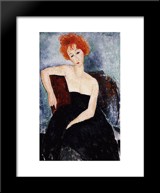 Red-Headed Girl In Evening Dress 20x24 Black Modern Wood Framed Art Print Poster by Modigliani, Amedeo
