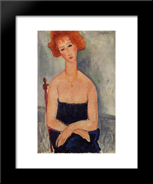 Redheaded Woman Wearing A Pendant 20x24 Black Modern Wood Framed Art Print Poster by Modigliani, Amedeo