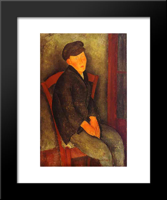 Seated Boy With Cap 20x24 Black Modern Wood Framed Art Print Poster by Modigliani, Amedeo