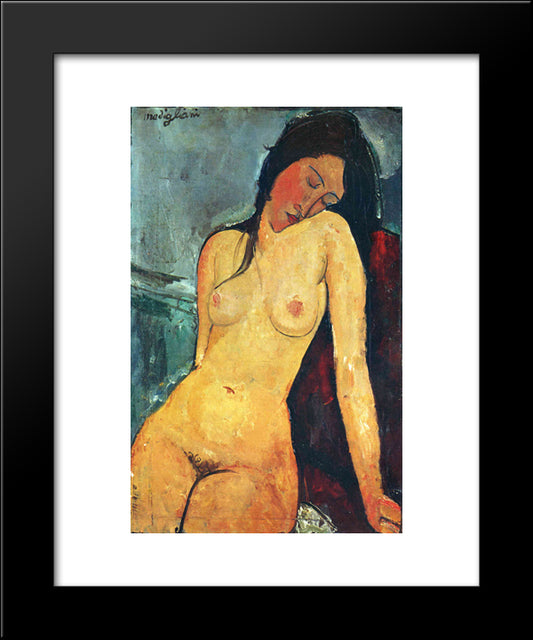 Seated Female Nude 20x24 Black Modern Wood Framed Art Print Poster by Modigliani, Amedeo
