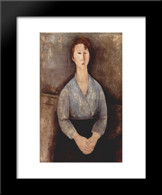 Seated Woman Weared In Blue Blouse 20x24 Black Modern Wood Framed Art Print Poster by Modigliani, Amedeo