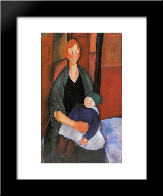 Seated Woman With Child (Motherhood) 20x24 Black Modern Wood Framed Art Print Poster by Modigliani, Amedeo