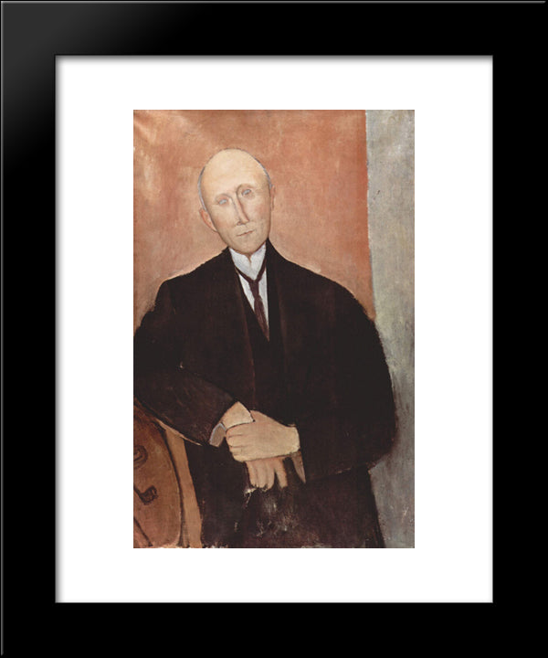 Sitting Man On Orange Background 20x24 Black Modern Wood Framed Art Print Poster by Modigliani, Amedeo