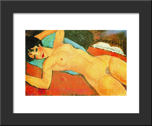 Sleeping Nude With Arms Open (Red Nude) 20x24 Black Modern Wood Framed Art Print Poster by Modigliani, Amedeo