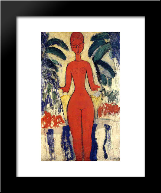 Standing Nude With Garden Background 20x24 Black Modern Wood Framed Art Print Poster by Modigliani, Amedeo