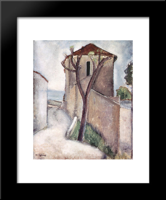 Tree And House 20x24 Black Modern Wood Framed Art Print Poster by Modigliani, Amedeo