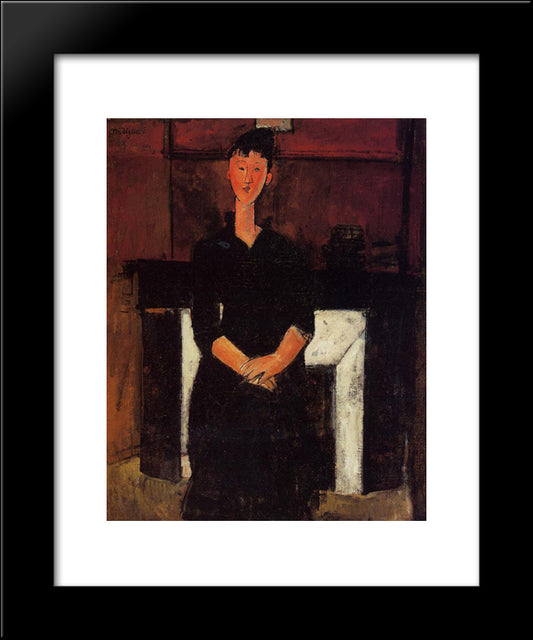 Woman Seated By A Fireplace 20x24 Black Modern Wood Framed Art Print Poster by Modigliani, Amedeo