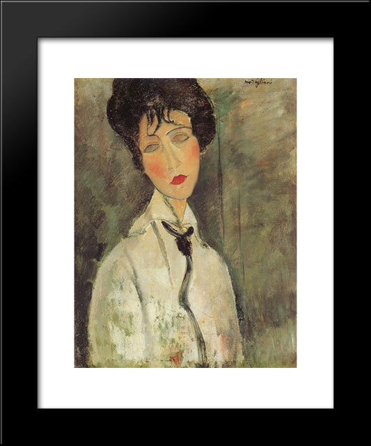 Woman With A Black Tie 20x24 Black Modern Wood Framed Art Print Poster by Modigliani, Amedeo