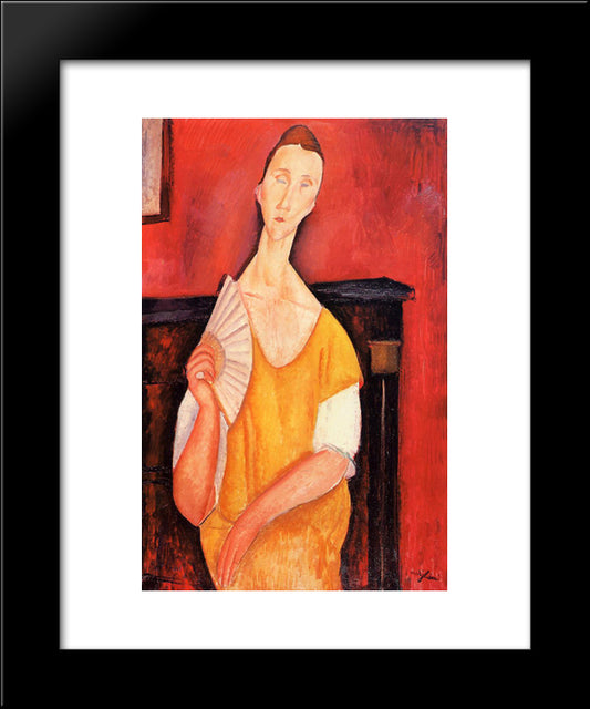 Woman With A Fan (Lunia Czechowska) 20x24 Black Modern Wood Framed Art Print Poster by Modigliani, Amedeo