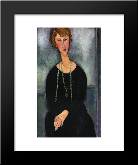 Woman With A Green Necklace (Madame Menier) 20x24 Black Modern Wood Framed Art Print Poster by Modigliani, Amedeo