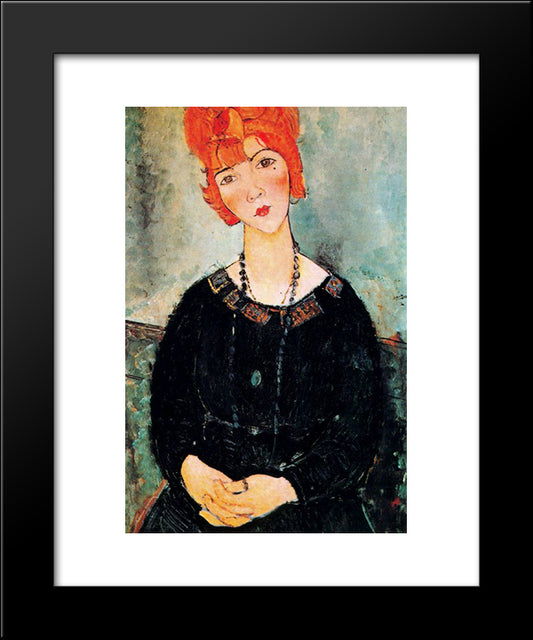 Woman With A Necklace 20x24 Black Modern Wood Framed Art Print Poster by Modigliani, Amedeo