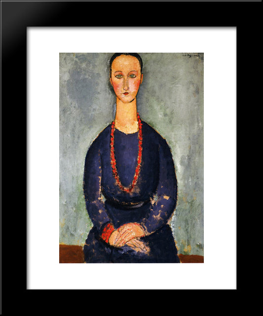 Woman With A Red Necklace 20x24 Black Modern Wood Framed Art Print Poster by Modigliani, Amedeo