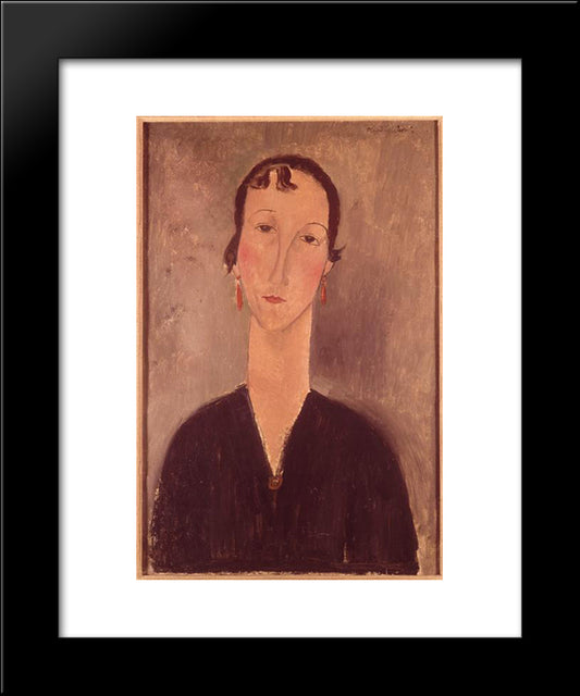 Woman With Earrings 20x24 Black Modern Wood Framed Art Print Poster by Modigliani, Amedeo