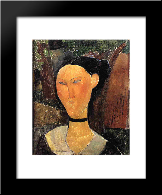 Woman With Velvet Ribbon (The Black Border) 20x24 Black Modern Wood Framed Art Print Poster by Modigliani, Amedeo